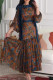 Elegant Floral Print Lace Up O Neck Evening Dresses