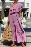Sexy Solid Color Lace Up Ruffle Sloping Shoulder Irregular Dresses