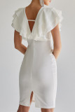 Sexy Solid Color Backless Ruffle V Neck Wrapped Skirt Dresses