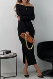 Sexy Solid Color Slit Off Shoulder One Step Skirt Dresses