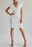Sexy Solid Color Backless Ruffle V Neck Wrapped Skirt Dresses