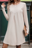 Casual Daily Solid Color Patchwork Ruched O Neck Long Sleeve Dresses