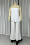 Casual Daily Solid Color Irregular Flounce Square Neck Sleeveless Two Pieces