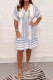 Casual Vacation Geometric Print Lace Fringed Trim V Neck A Line Short Sleeve Dress