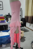 Sexy Solid Color Patchwork Irregular Stringy Selvedge Strapless Irregular Dresses