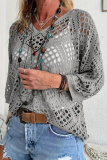 Casual Daily Solid Color Hollow Out V Neck Tops