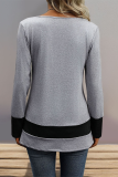 Casual Solid Color Patchwork Contrast V Neck Tops
