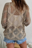 Casual Daily Solid Color Hollow Out V Neck Tops