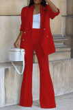 Business Wear Street Solid Color Buttons Turn-back Collar Long Sleeve Two Pieces