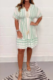 Casual Vacation Geometric Print Lace Fringed Trim V Neck A Line Short Sleeve Dress