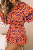 Elegant Geometric Print Patchwork V Neck A Line Dresses