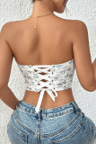 Sexy Flowers Lace Strap Design Contrast Strapless Tops
