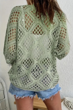 Casual Daily Solid Color Hollow Out V Neck Tops