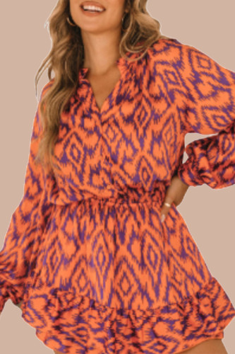 Elegant Geometric Print Patchwork V Neck A Line Dresses