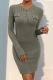 Elegant Solid Color Buttons O Neck Wrapped Skirt Dresses