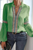 Casual Daily Solid Color Lace Patchwork Ruffle V Neck Tops
