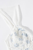 Sexy Flowers Lace Strap Design Contrast V Neck Tops