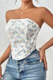 Sexy Flowers Lace Strap Design Contrast Strapless Tops
