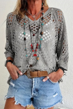 Casual Daily Solid Color Hollow Out V Neck Tops