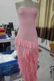 Sexy Solid Color Patchwork Irregular Stringy Selvedge Strapless Irregular Dresses