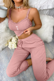 Daily Solid Color Lace Lace Up V Neck Sleeveless Two Pieces