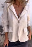 Casual Solid Color Buttons Turn-back Collar Outerwear