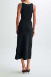 Elegant Solid Color Buckle O Neck Sleeveless Dresses