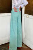 Casual Daily Plaid Stripe Pocket Loose High Waist Straight Full Print Bottoms