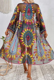Casual Vacation Flowers Embroidered Lace Up Swimwears Cover Up