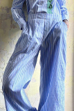 Casual Daily Plaid Stripe Pocket Loose High Waist Straight Full Print Bottoms