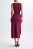Elegant Solid Color Buckle O Neck Sleeveless Dresses