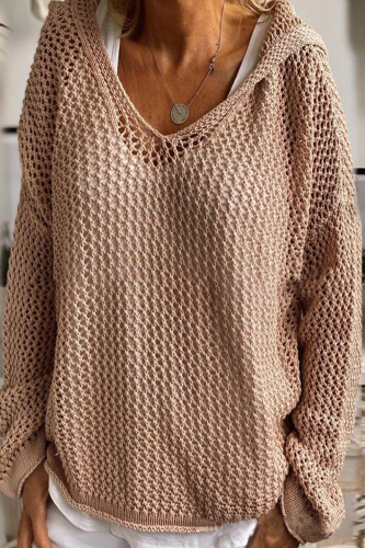Casual Daily Solid Color Hollow Out Hooded Tops