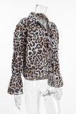 Casual Street Leopard Print Lace Up Turndown Collar Tops