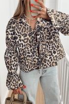 Casual Street Leopard Print Lace Up Turndown Collar Tops
