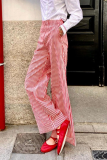 Casual Daily Plaid Stripe Pocket Loose High Waist Straight Full Print Bottoms