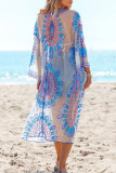 Casual Vacation Flowers Embroidered Lace Up Swimwears Cover Up