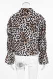 Casual Street Leopard Print Lace Up Turndown Collar Tops