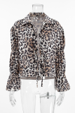 Casual Street Leopard Print Lace Up Turndown Collar Tops