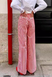 Casual Daily Plaid Stripe Pocket Loose High Waist Straight Full Print Bottoms