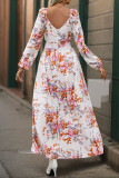 Elegant Flowers Print Slit V Neck A Line Dresses