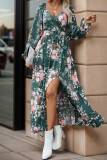 Elegant Flowers Print Slit V Neck A Line Dresses