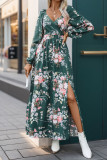 Elegant Flowers Print Slit V Neck A Line Dresses