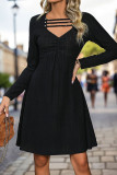 Elegant Solid Color Patchwork V Neck A Line Dresses