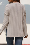 Casual Daily Solid Color Buttons Potholes O Neck Tops