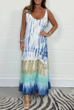 Casual Gradient Print Ripple Fringed Trim Contrast U Neck Printed Dresses