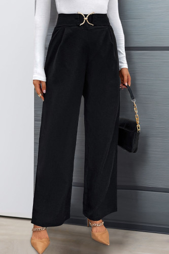 Casual Daily Solid Color Patchwork Loose High Waist Straight Solid Color Bottoms