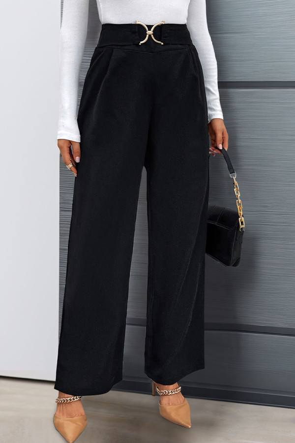 Casual Daily Solid Color Patchwork Loose High Waist Straight Solid Color Bottoms