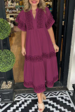 Casual Geometric Print Patchwork V Neck A Line Short Sleeve Dress