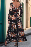 Elegant Flowers Print Slit V Neck A Line Dresses