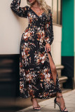 Elegant Flowers Print Slit V Neck A Line Dresses
